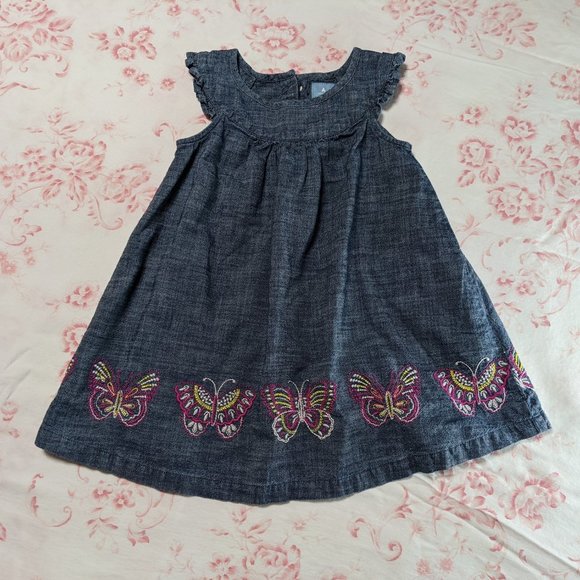 2/20*Baby Gap Infant Denim w/Embroidered Butterflies Dress - size 18-24 months - Picture 9 of 13